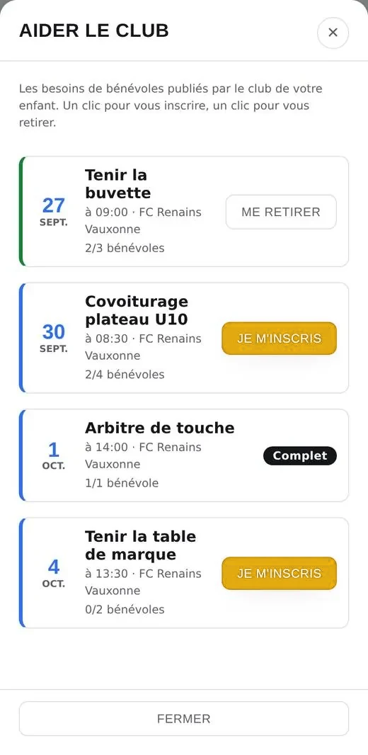 Aider le club