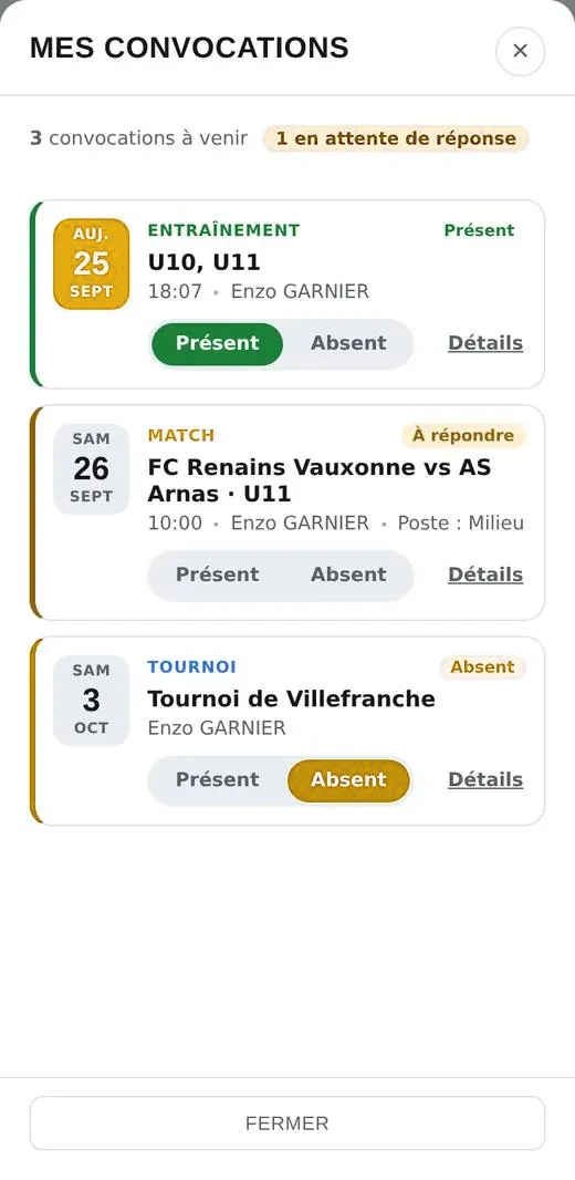 Mes convocations