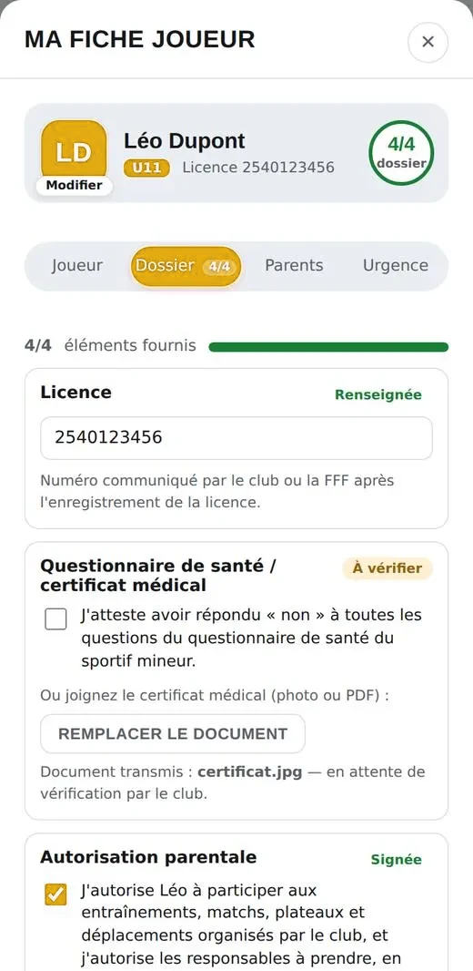 Fiche de l'enfant